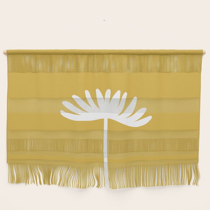 Tall Flower Minimalist Floral in White and Light Mustard Wall Hanging Gallery Image 1