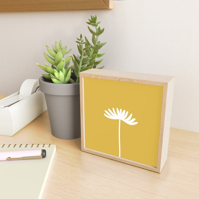 Tall Flower Minimalist Floral in White and Light Mustard Mini Art Print Gallery Image 2
