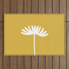 Tall Flower Minimalist Floral in White and Light Mustard Outdoor Rug Gallery Image 1