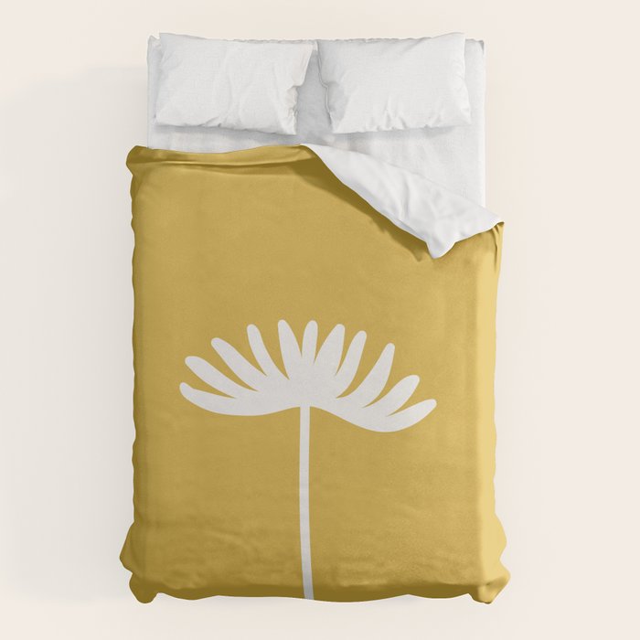 Tall Flower Minimalist Floral in White and Light Mustard Duvet Cover Gallery Image 1