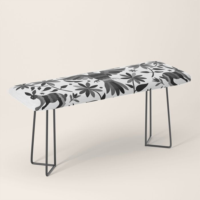Mexican Otomi Design in Shades of Gray by Akbaly Bench Gallery Image 1