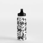Mexican Otomi Design in Shades of Gray by Akbaly Water Bottle Gallery Image 3