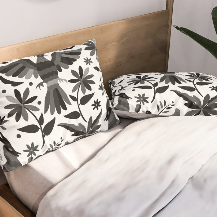 Mexican Otomi Design in Shades of Gray by Akbaly Pillow Sham Gallery Image 2