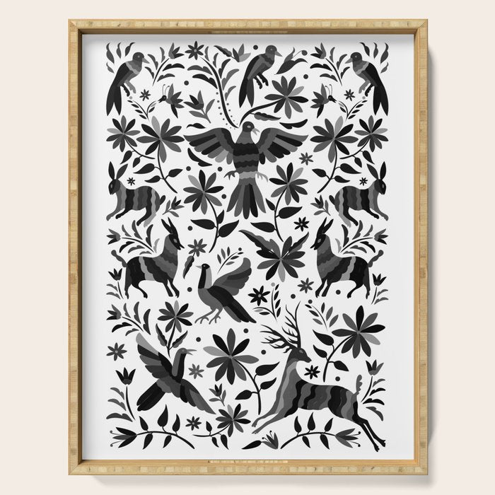 Mexican Otomi Design in Shades of Gray by Akbaly Serving Tray Gallery Image 1