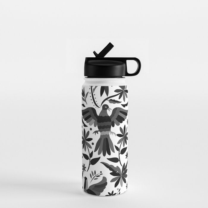 Mexican Otomi Design in Shades of Gray by Akbaly Water Bottle Gallery Image 1