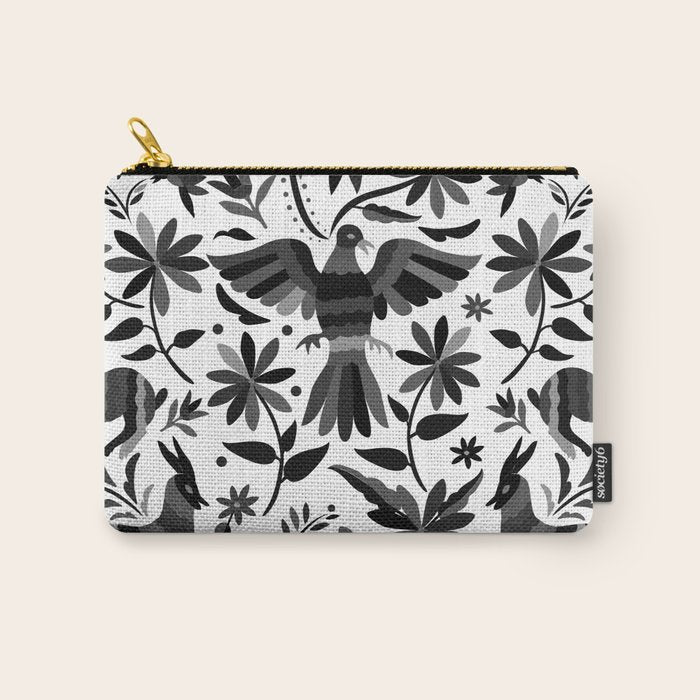Mexican Otomi Design in Shades of Gray by Akbaly Carry All Pouch Gallery Image 1