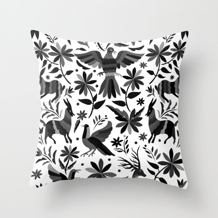 Mexican Otomi Design in Shades of Gray by Akbaly Throw Pillow Gallery Image 6