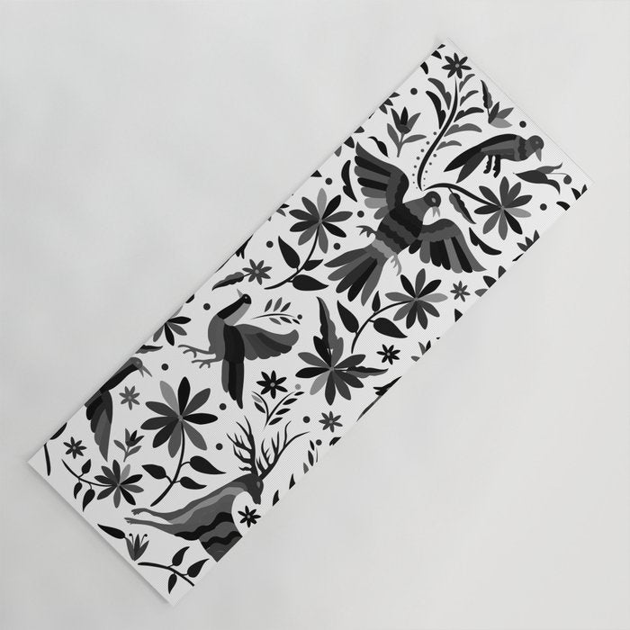 Mexican Otomi Design in Shades of Gray by Akbaly Yoga Mat Gallery Image 1