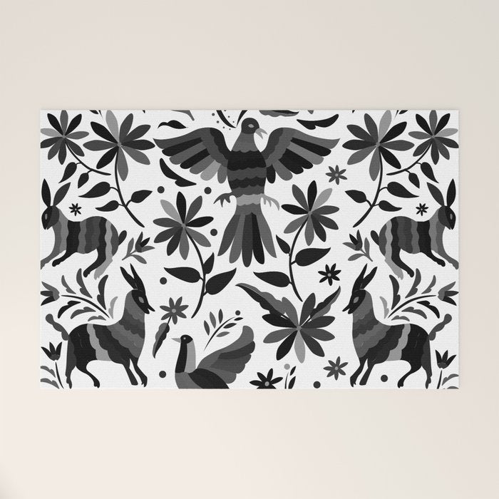 Mexican Otomi Design In Shades Of Gray By Akbaly Welcome Mat