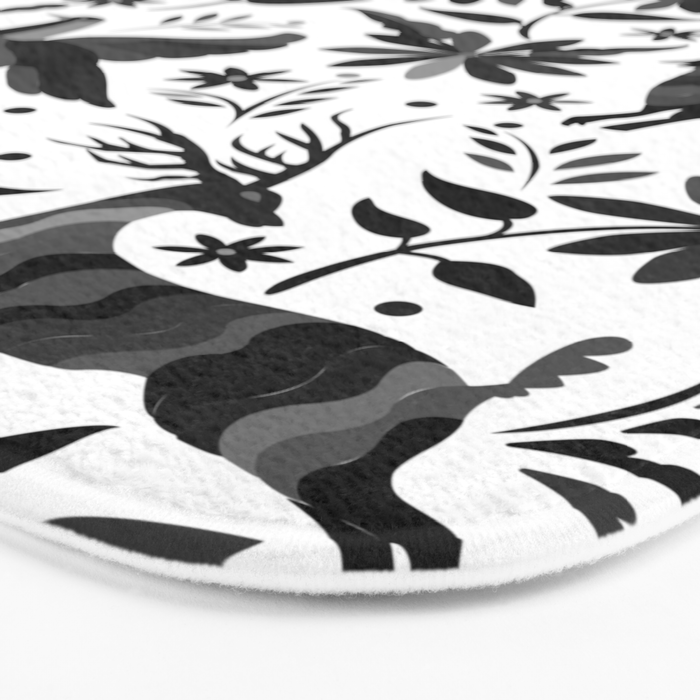 Mexican Otomi Design in Shades of Gray by Akbaly Bath Mat Gallery Image 3
