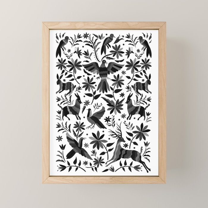 Mexican Otomi Design in Shades of Gray by Akbaly Mini Art Print Gallery Image 1
