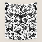 Mexican Otomi Design in Shades of Gray by Akbaly Wall Tapestry Gallery Image 4