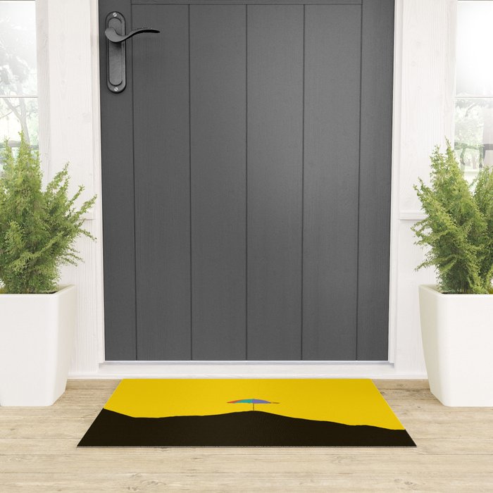 Colorful Parasol Black Yellow Background #decor #society6 #buyart Welcome Mat Gallery Image 3