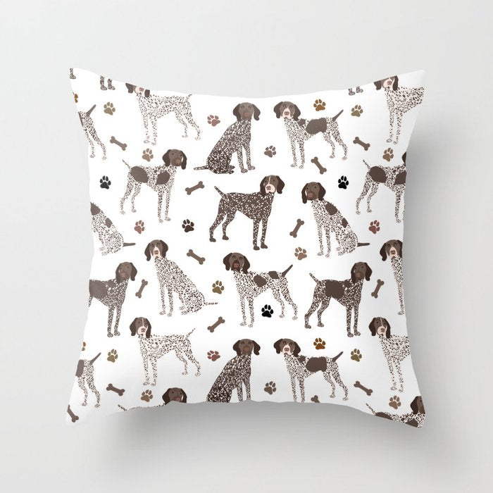 German Shorthaired Pointer Dog Paws and Bones White Throw Pillow Gallery Image 1