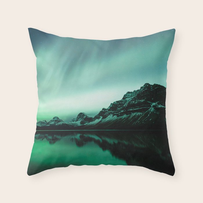 Auroras over Bow Lake, Banff Throw Pillow Gallery Image 6