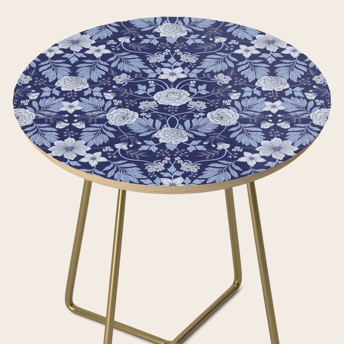 Light Blue, Cobalt Blue, & White Floral Pattern Side Table Gallery Image 2