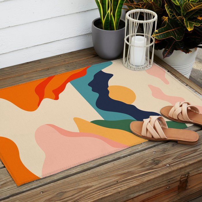 Colorful nature mountain landscape art Outdoor Rug Gallery Image 2