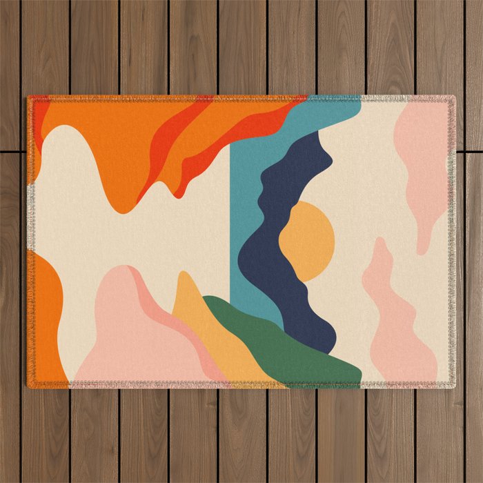 Colorful nature mountain landscape art Outdoor Rug Gallery Image 1