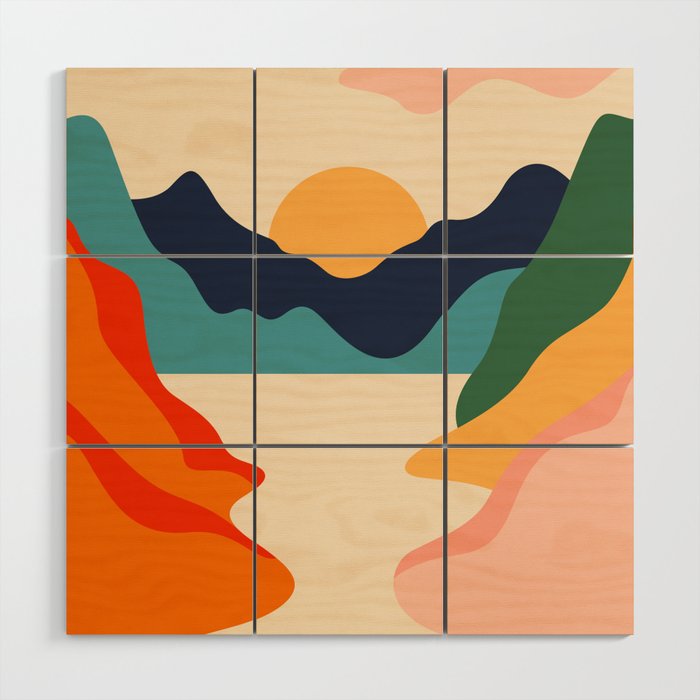 Colorful nature mountain landscape art Wood Wall Art Gallery Image 1