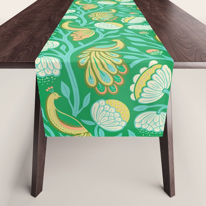 Peacock Dreams - Electric Green Table Runner Gallery Image 1