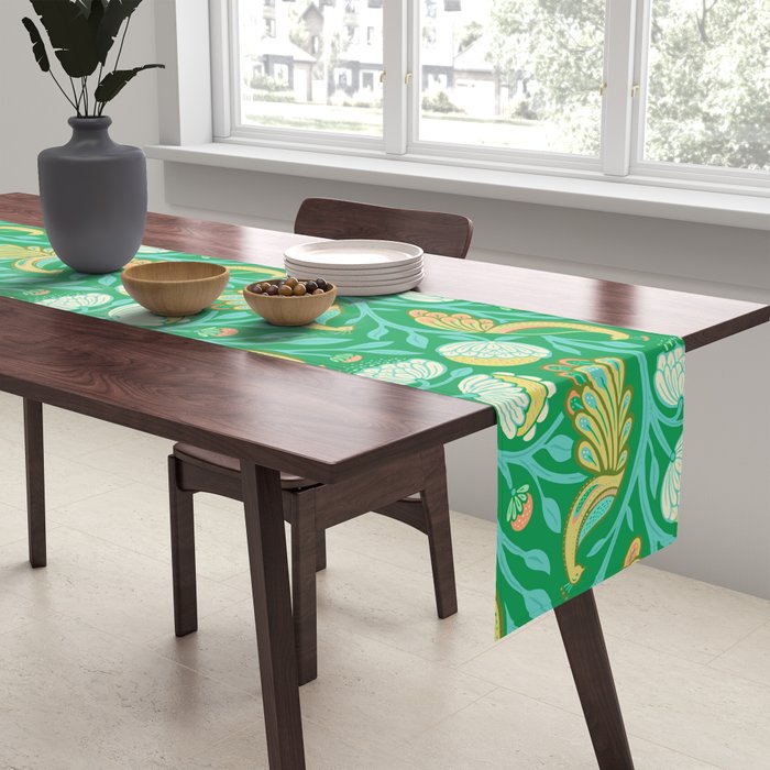Peacock Dreams - Electric Green Table Runner Gallery Image 2