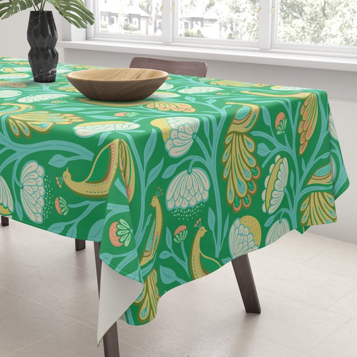 Peacock Dreams - Electric Green Tablecloth Gallery Image 3