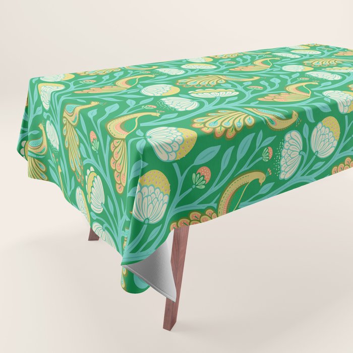 Peacock Dreams - Electric Green Tablecloth Gallery Image 1