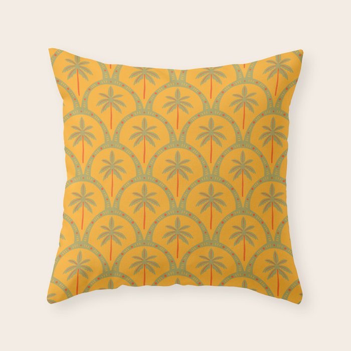 Vintage summer palm tree art pattern Throw Pillow Gallery Image 1