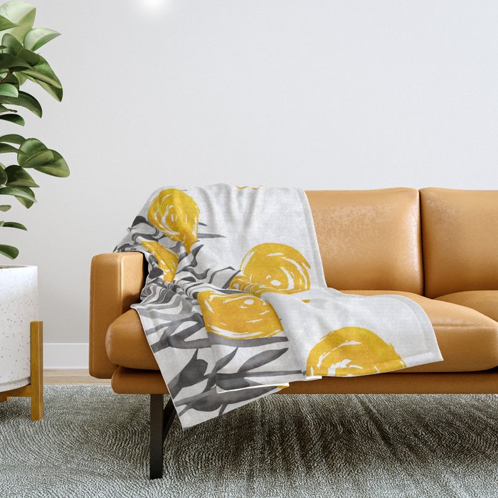 Fall Sunshine, Floral Watercolor Print, Yellow and Gray Throw Blanket Gallery Image 1