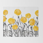 Fall Sunshine, Floral Watercolor Print, Yellow and Gray Throw Blanket Gallery Image 2