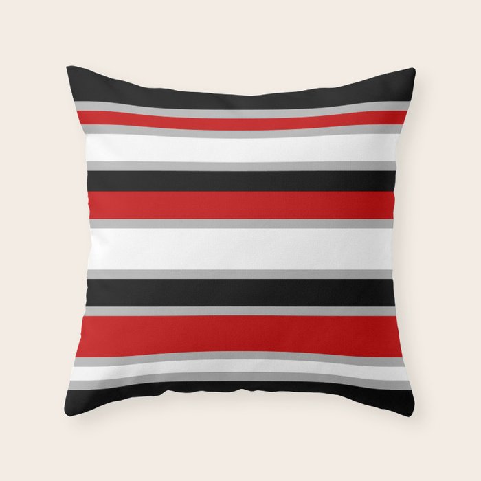 Modern Horizontal Stripes // Red, Gray, Black and White Throw Pillow Gallery Image 6