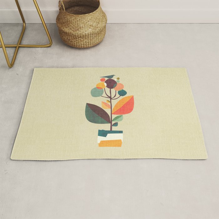 Potted plant with a bird Rug Gallery Image 1