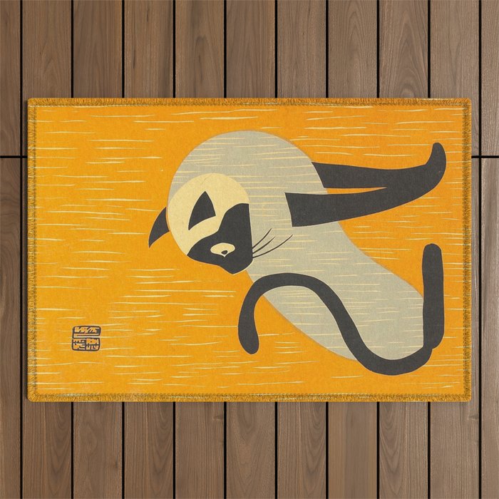 Asai Kiyoshi Japanese Woodblock Siamese Cat Midcounty Modern Art Outdoor Rug Gallery Image 1