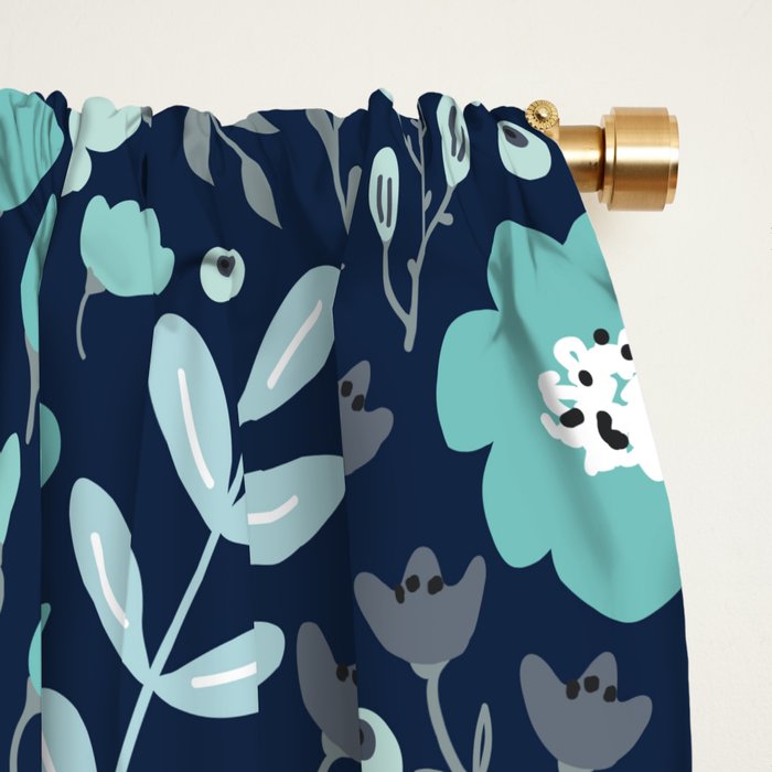 Ditsy Florals, Navy and Teal Window Curtain Gallery Image 2