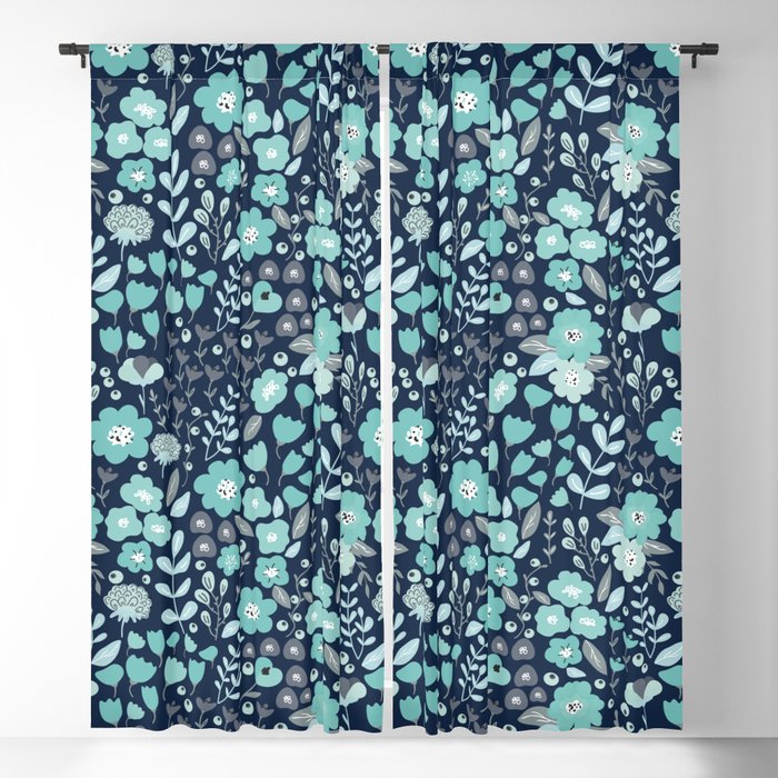 Ditsy Florals, Navy and Teal Window Curtain Gallery Image 5