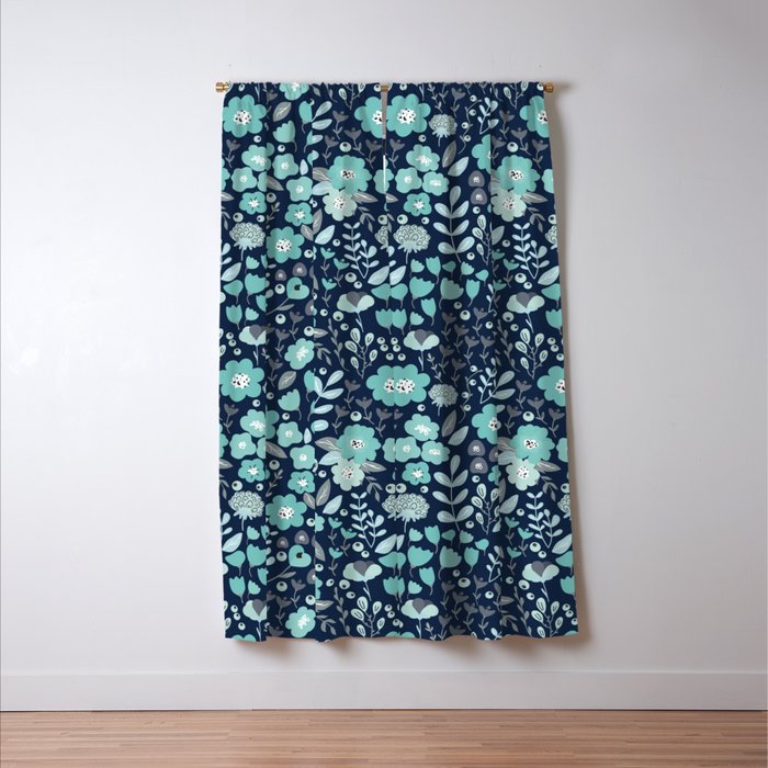 Ditsy Florals, Navy and Teal Window Curtain Gallery Image 3