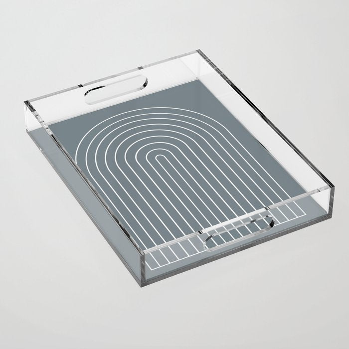 Minimal Arch XLVII Neutral Grey Blue Modern Geometric Lines Acrylic Tray Gallery Image 1