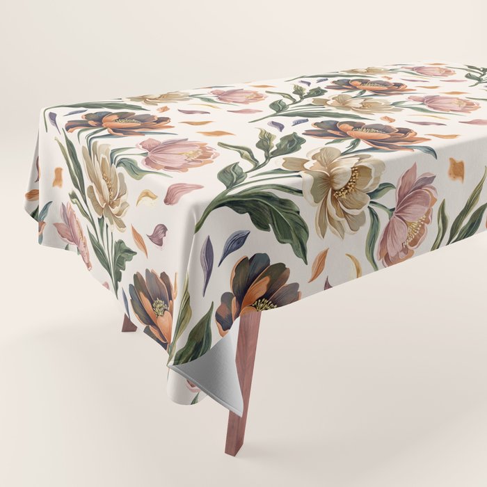 Hand Painted Peony Florals Tablecloth Gallery Image 1