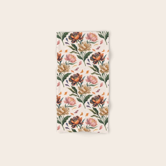 Hand Painted Peony Florals Bath Towel Gallery Image 1