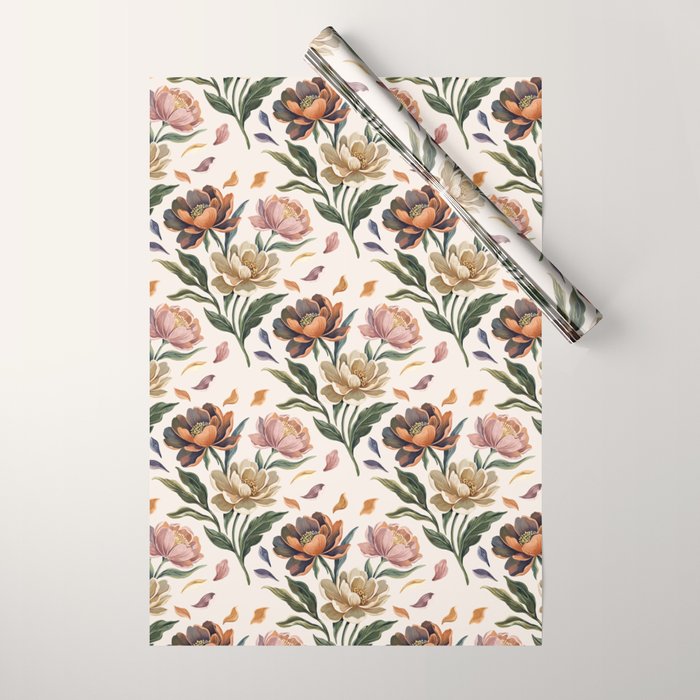 Hand Painted Peony Florals Wrapping Paper Gallery Image 1