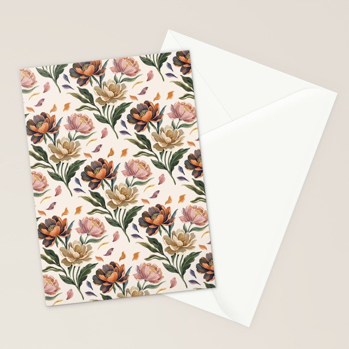 Hand Painted Peony Florals Stationery Card Gallery Image 2