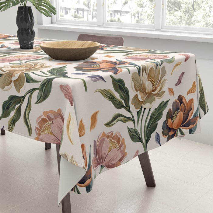 Hand Painted Peony Florals Tablecloth Gallery Image 3