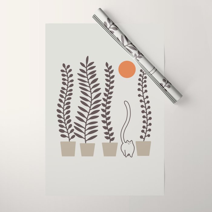 Cat and Plant 64: Dancing Tail Wrapping Paper Gallery Image 1