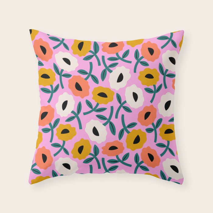 Floral Bliss - Tropical Pink Pattern Throw Pillow Gallery Image 1