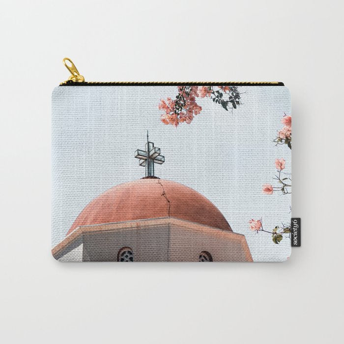 Summer In Greece Art Print | Pink Flowers Photo | Crete Island Holiday | Europe Travel Photography Carry All Pouch Gallery Image 1