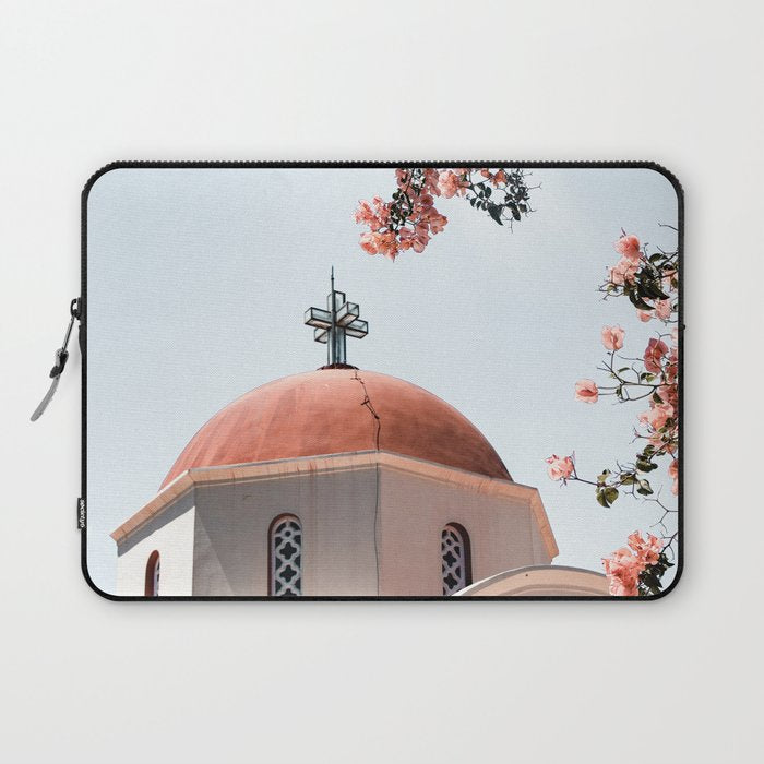 Summer In Greece Art Print | Pink Flowers Photo | Crete Island Holiday | Europe Travel Photography Laptop Sleeve Gallery Image 1