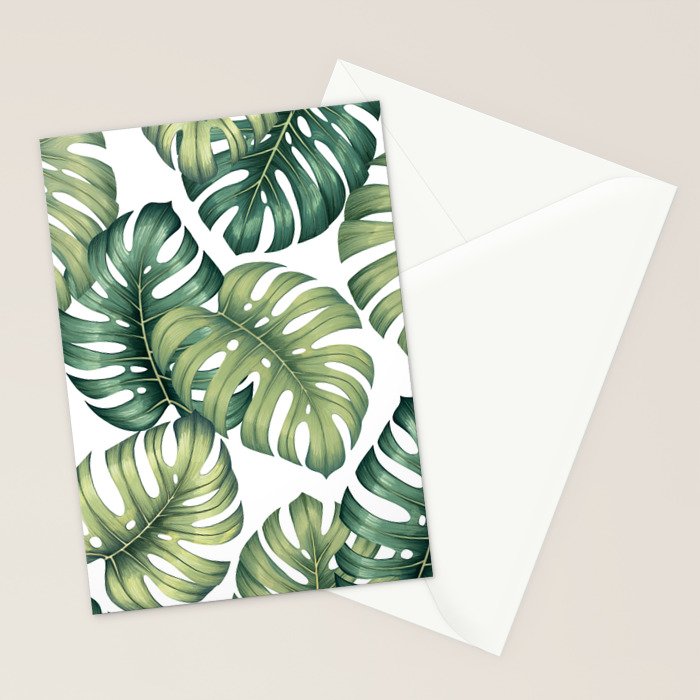 Monstera botanical leaves illustration pattern on white Stationery Card Gallery Image 2