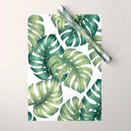 Monstera botanical leaves illustration pattern on white Wrapping Paper Gallery Image 1