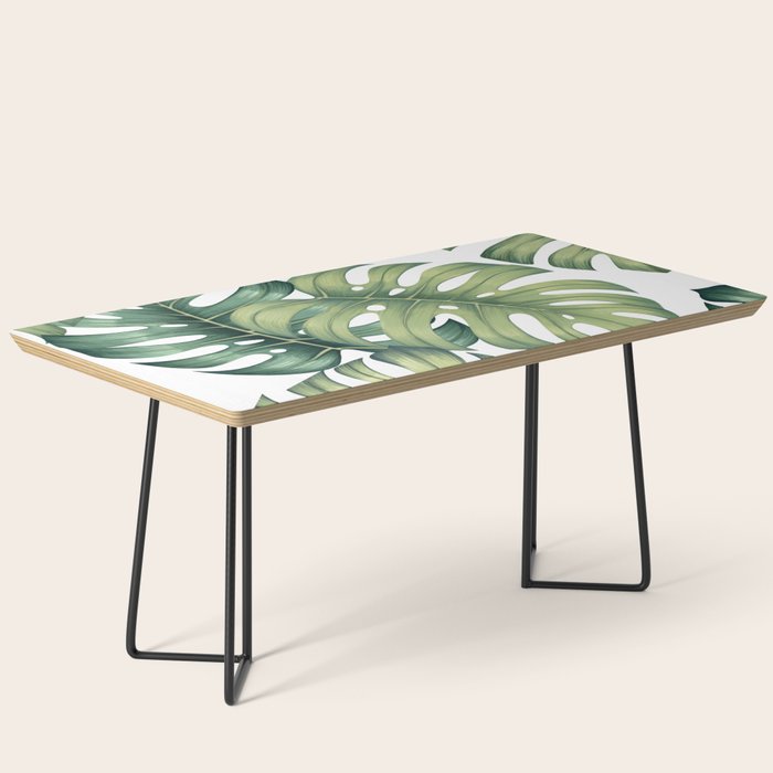Monstera botanical leaves illustration pattern on white Coffee Table Gallery Image 1