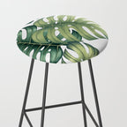 Monstera botanical leaves illustration pattern on white Stool Gallery Image 2